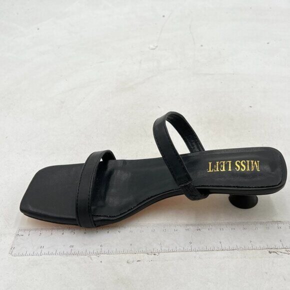 Miss left Black Women's Double Strap Kitten Low Heels Open Toe Heeled Sandals - Picture 1 of 7
